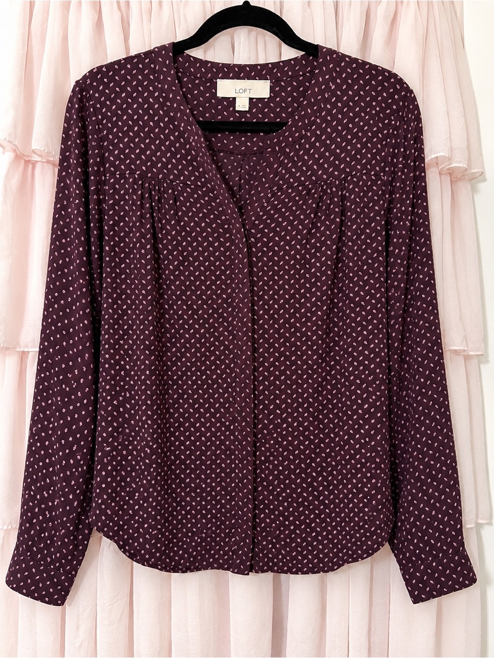 LOFT Plum Micro-Dot V-Neck Blouse